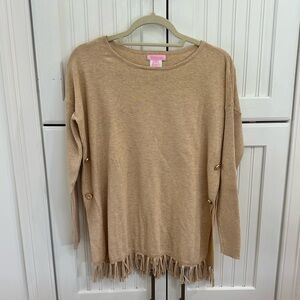 Lily Pulitzer Romona Fringe Cotton Sweater in Gold XS